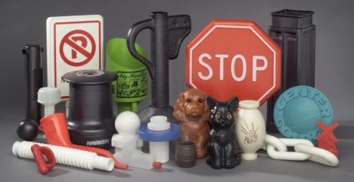 These blow molded plastic products are a sample of what mold making and thermoforming can produce - a blow molded materpiece.